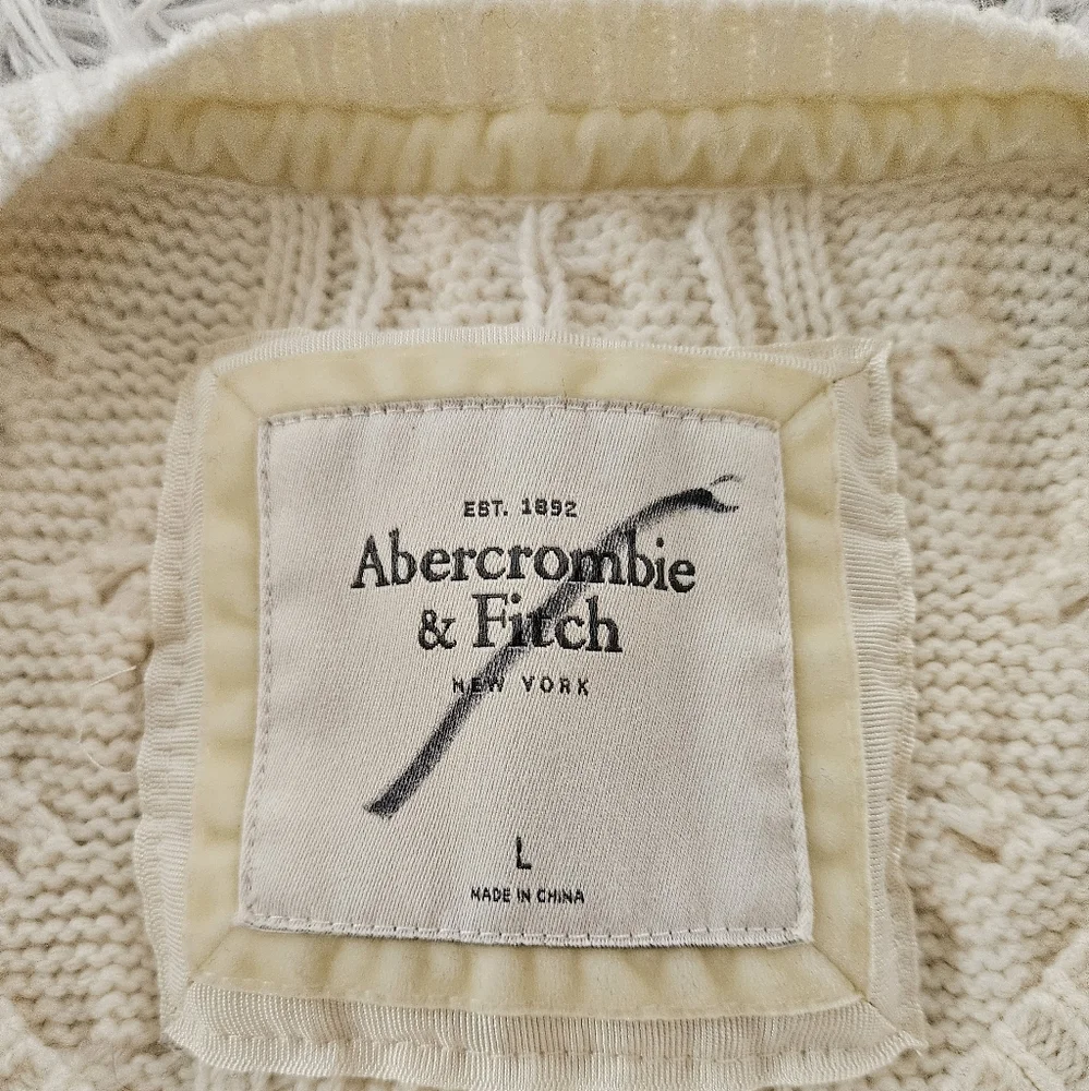 Vintage Abercrombie & Fitch Cable Knit Sweater Womens L Cream Ivory Crew Neck - Picture 9 of 12
